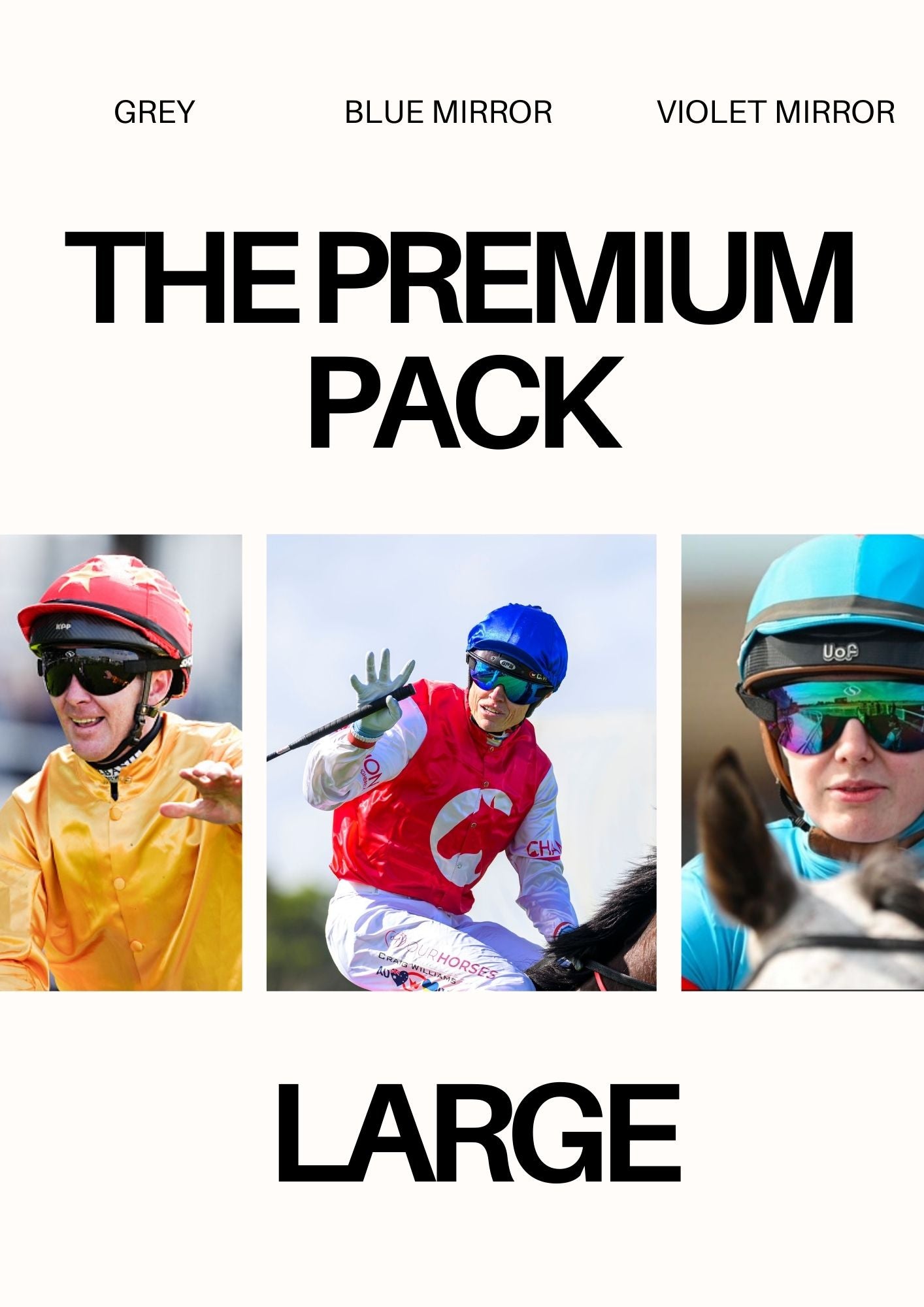 The Premium Pack - Large - Grey , Blue Mirror , Violet Mirror Goggle
